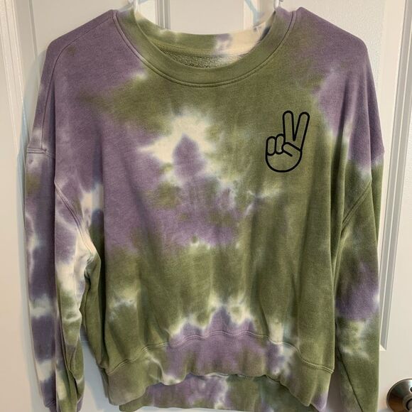 Rebellious One Size Small Tie-Dye Crew Neck Sweater - Purple and Green - Picture 1 of 3